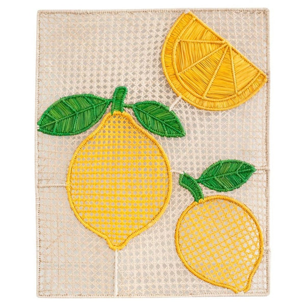 CONTEMPORARY SET OF 8 HANDWOVEN RATTAN LEMONS PLACEMATS