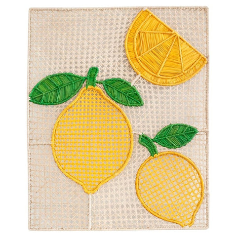 CONTEMPORARY SET OF 8 HANDWOVEN RATTAN LEMONS PLACEMATS