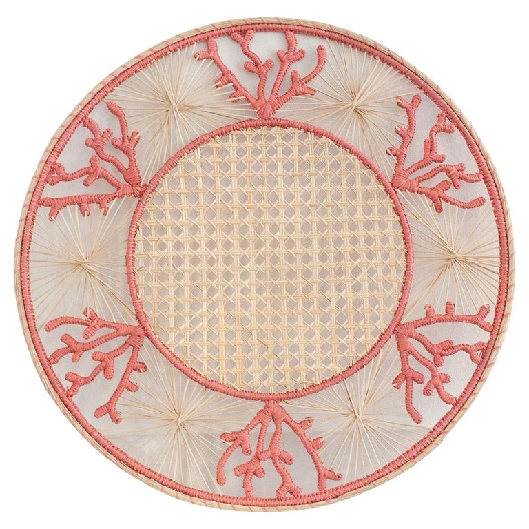 CONTEMPORARY SET OF 6 HANDWOVEN RATTAN CORAL PLACEMATS