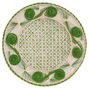 CONTEMPORARY SET OF 8 HANDWOVEN NATURAL AND GREEN RATTAN PLACEMATS