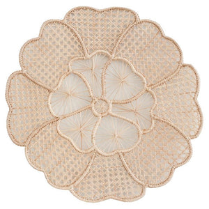 CONTEMPORARY SET OF 12 HANDWOVEN NATURAL RATTAN FLOWER PLACEMATS