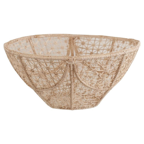 CONTEMPORARY ROUND HANDWOVEN RATTAN BOWL WITH KNOTS