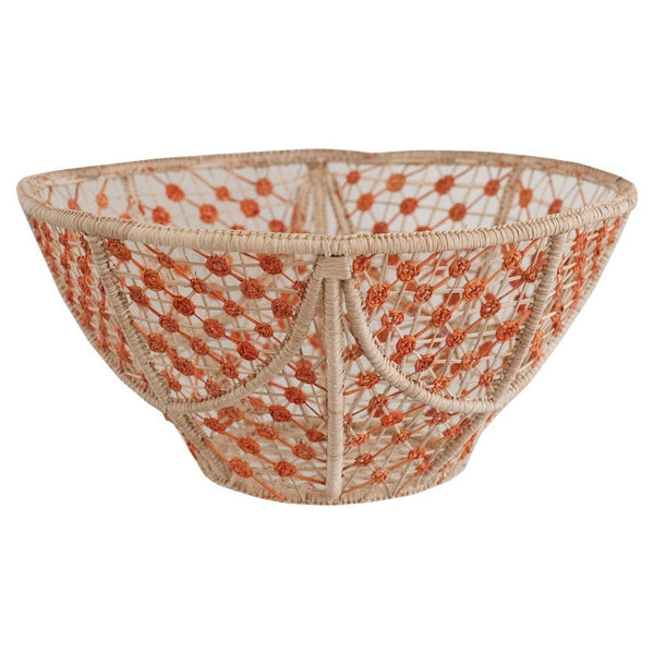 CONTEMPORARY ROUND HANDWOVEN RATTAN BOWL WITH CORAL KNOTS