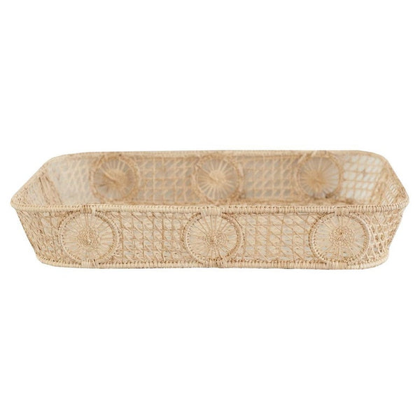 CONTEMPORARY RECTANGULAR RATTAN SERVING TRAY IN NATURAL WITH ROUNDED CORNERS