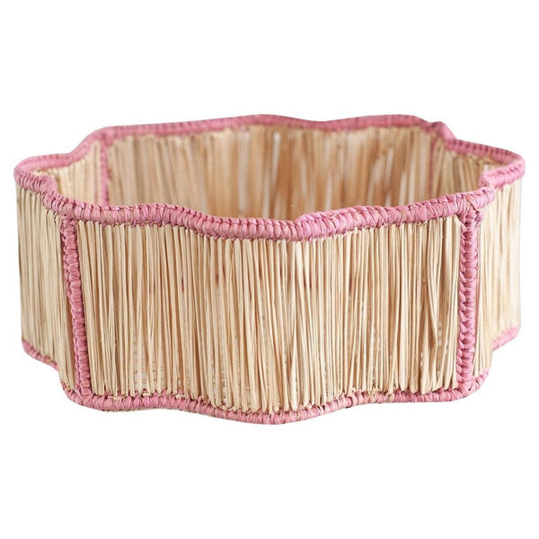 CONTEMPORARY ROUND WAVY WOVEN RATTAN BOWL / BASKET IN SOFT PINK