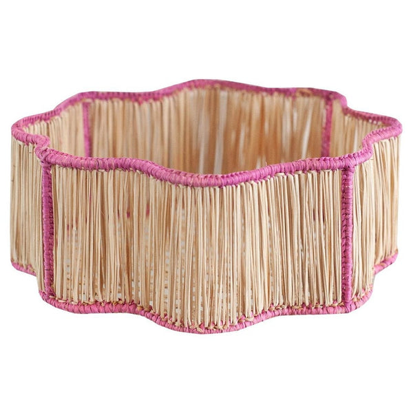 CONTEMPORARY ROUND WAVY WOVEN RATTAN BOWL / BASKET IN PINK