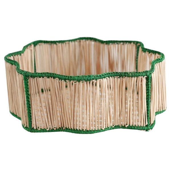 CONTEMPORARY ROUND WAVY WOVEN RATTAN BOWL / BASKET IN GREEN