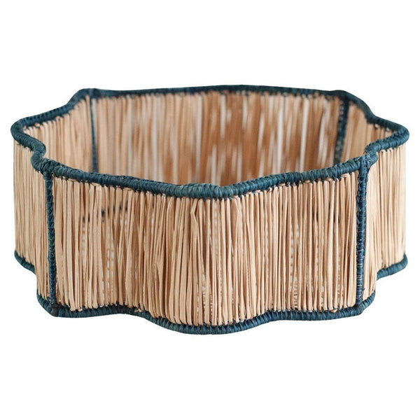 CONTEMPORARY ROUND WAVY WOVEN RATTAN BOWL / BASKET IN NAVY