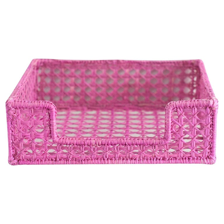 CONTEMPORARY WOVEN RATTAN NAPKIN HOLDER IN PINK