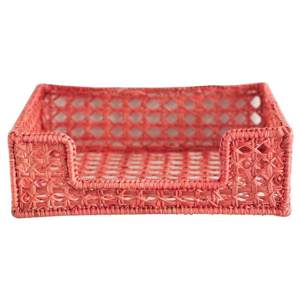 CONTEMPORARY WOVEN RATTAN NAPKIN HOLDER IN CORAL