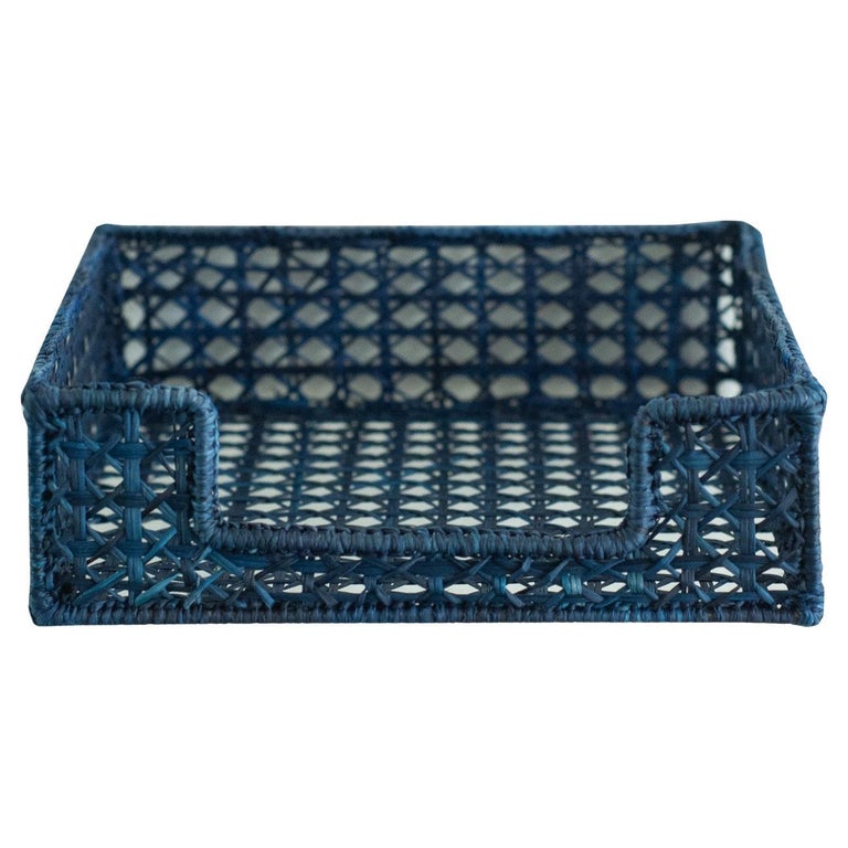 CONTEMPORARY WOVEN RATTAN NAPKIN HOLDER IN NAVY