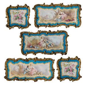 ANTIQUE SET OF 5 SÈVRES-STYLE PORCELAIN AND BRONZE PLAQUES