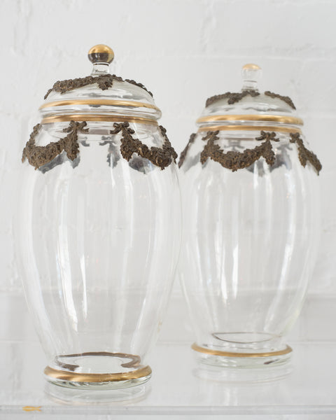 ANTIQUE PAIR OF FRENCH BRONZE AND GLASS COOKIE JARS