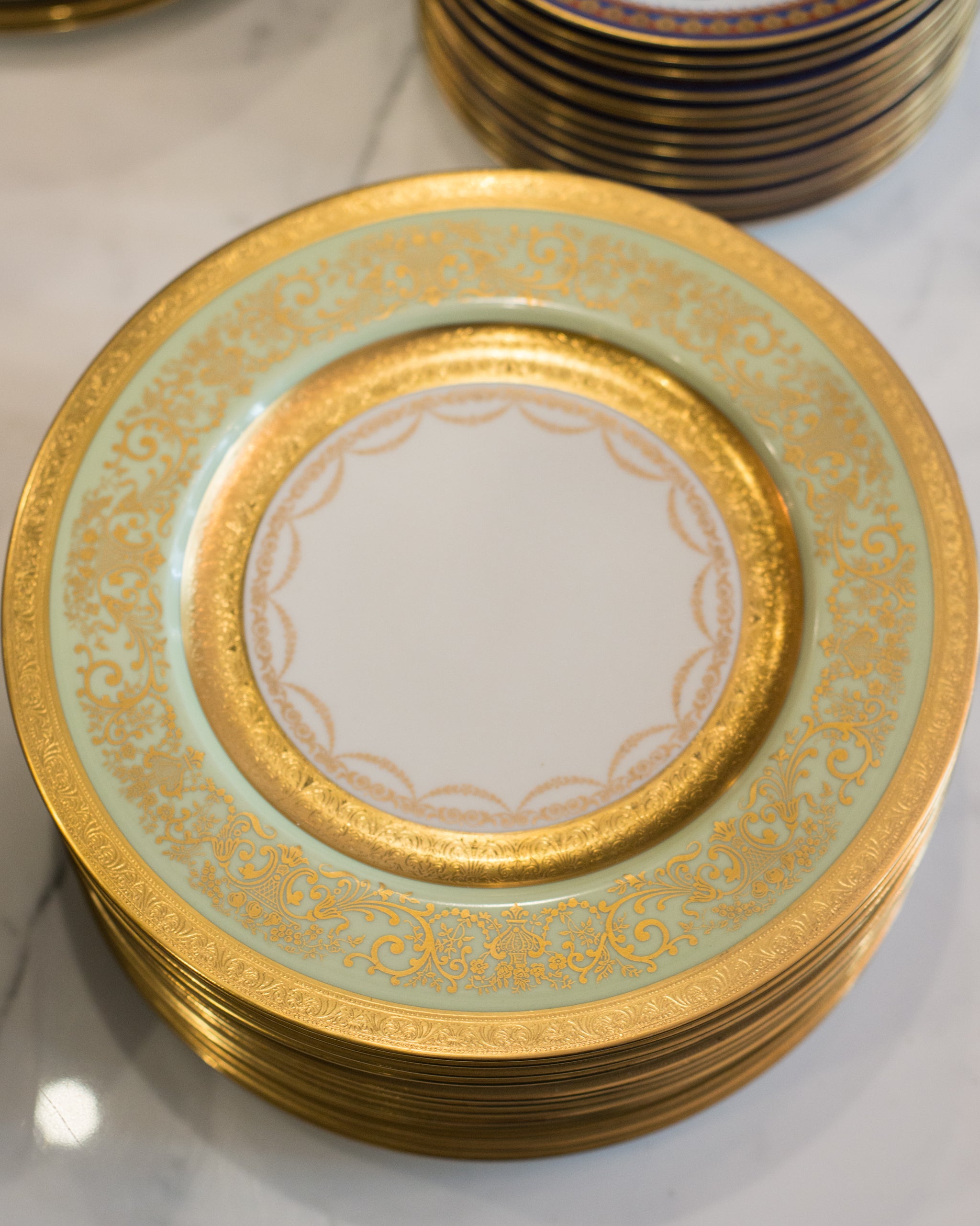 1800s green factory and gold dish