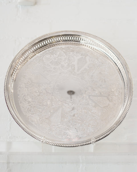 ANTIQUE SILVER PLATE TRAY WITH A GALLERY