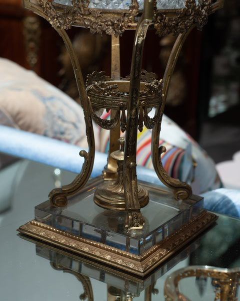 ANTIQUE FRENCH CUT CRYSTAL COMPOTE / BOWL WITH BRONZE FOOTED BASE