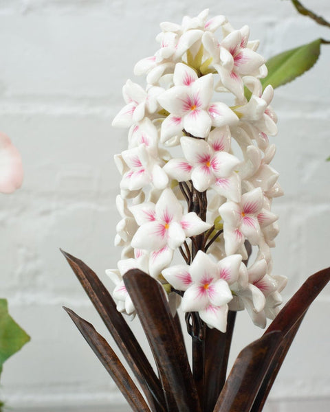 PORCELAIN WHITE AND PINK HYACINTH IN BISCUIT POT