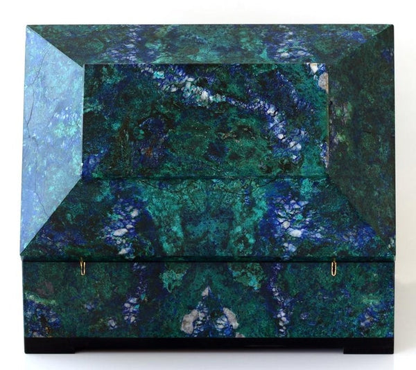 CONTEMPORARY BLUE GREEN AZURITE MALACHITE BOX WITH HINGED LID